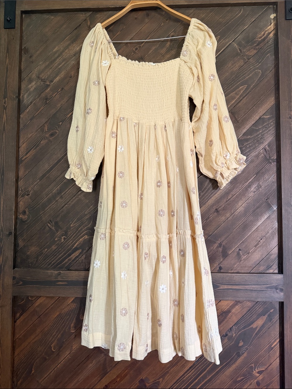 Sweet Generis Cream Smocked Top with Textured stitched Floral Fabric